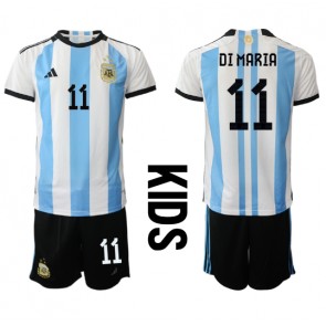 Argentyna Angel Di Maria #11 Koszulka Podstawowych Dziecięca MŚ 2022 Krótki Rękaw (+ Krótkie spodenki)